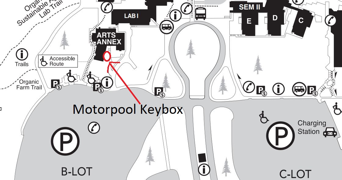 Evergreen Fleet Motorpool Key Box Location at Arts Annex